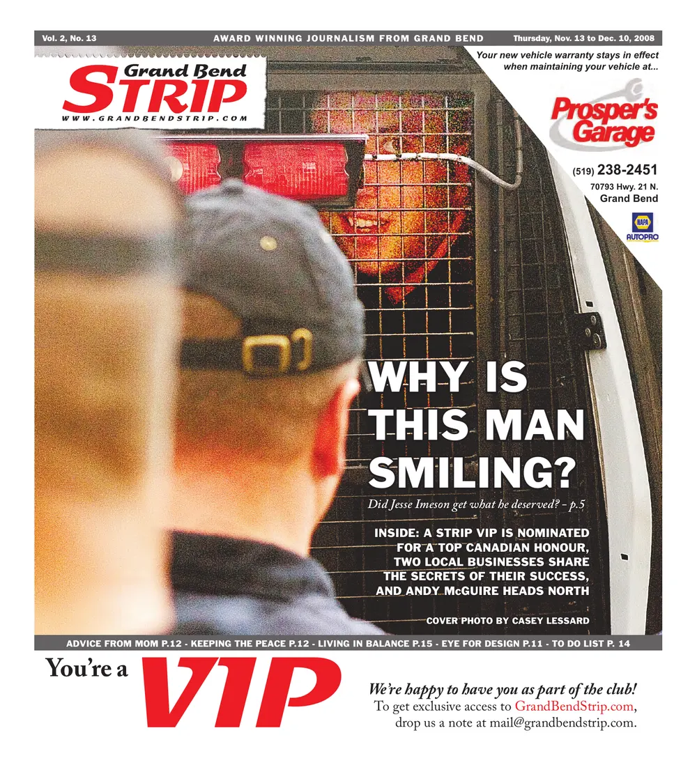 Front page of the Grand Bend Strip, November 13, 2008